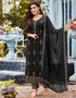 Black Pant style Suit Faux Georgette Salwar Kameez in Swaroshki Embroidery, Embroidery & Lace Work