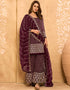 Dark Wine Palazzo style Salwar Suit Georgette Salwar Kameez in Embroidery, Stone & Lace Work