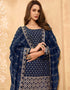 Navy Blue Palazzo style Salwar Suit Georgette Salwar Kameez in Embroidery, Stone & Lace Work Closure View Embroidery Back side View