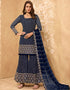 Navy Blue Palazzo style Salwar Suit Georgette Salwar Kameez in Embroidery, Stone & Lace Work Closure View Embroidery
