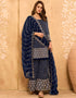 Navy Blue Palazzo style Salwar Suit Georgette Salwar Kameez in Embroidery, Stone & Lace Work