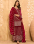 Maroon Palazzo style Salwar Suit Georgette Salwar Kameez in Embroidery, Stone & Lace Work Closure View Embroidery