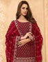 Maroon Palazzo style Salwar Suit Georgette Salwar Kameez in Embroidery, Stone & Lace Work Closure View