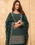 Dark Green Palazzo style Salwar Suit Georgette Salwar Kameez in Embroidery, Stone & Lace Work Closure View Embroidery