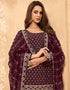 Dark Wine Palazzo style Salwar Suit Georgette Salwar Kameez in Embroidery, Stone & Lace Work Closure View Embroidery Back side View