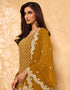 Mustard Palazzo style Salwar Suit Georgette Salwar Kameez in Embroidery, Stone & Lace Work Closure View Embroidery Back side View