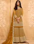 Mustard Palazzo style Salwar Suit Georgette Salwar Kameez in Embroidery, Stone & Lace Work Closure View Embroidery