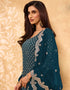 Teal Palazzo style Salwar Suit Georgette Salwar Kameez in Embroidery, Stone & Lace Work Closure View