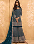 Teal Palazzo style Salwar Suit Georgette Salwar Kameez in Embroidery, Stone & Lace Work