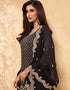 Black Palazzo style Salwar Suit Georgette Salwar Kameez in Embroidery, Stone & Lace Work Closure View Embroidery Back side View