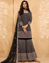 Black Palazzo style Salwar Suit Georgette Salwar Kameez in Embroidery, Stone & Lace Work Closure View Embroidery