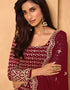 Dark Wine Palazzo style Straight Georgette Salwar Kameez in Embroidery, Stone & Lace Work Closure View