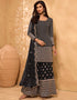 Black Palazzo style Straight Georgette Salwar Kameez in Embroidery, Stone & Lace Work