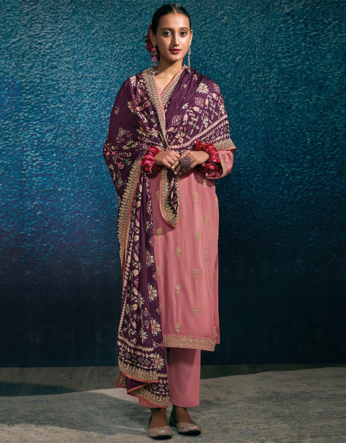 Pink Modal Silk Pant Suit Closure View