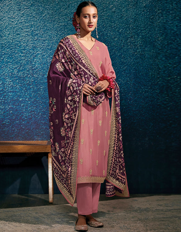 Pink Modal Silk Pant Suit