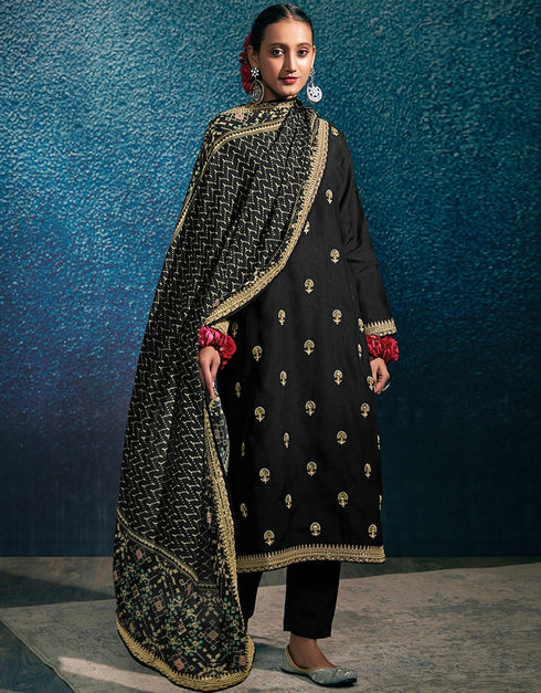 Black Modal Silk Pant Suit Closure View