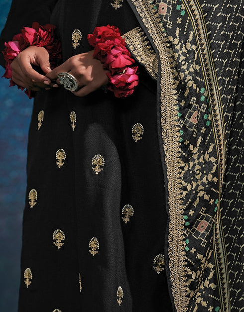 Black Modal Silk Pant Suit Salwar Kameez