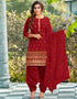 Red Patiyala style Salwar Suit Faux Georgette Salwar Kameez in Embroidery, Sequins & Lace Work