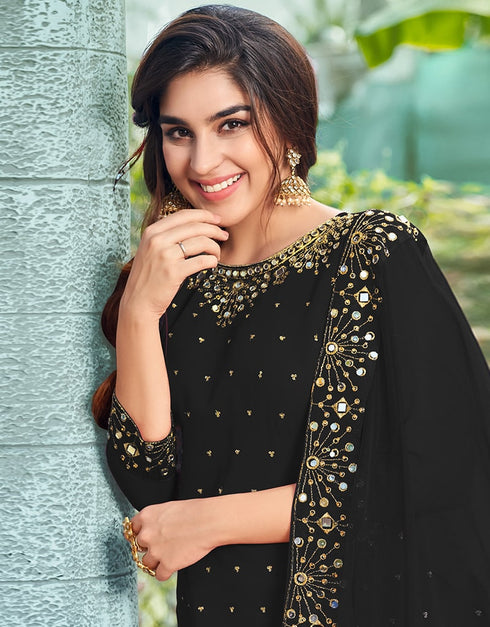 Black Patiyala style Salwar Suit Faux Georgette Salwar Kameez in Embroidery, Daimond, Real Mirror & Lace Work Closure View