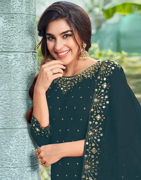 Green Patiyala style Salwar Suit Faux Georgette Salwar Kameez in Embroidery, Daimond, Real Mirror & Lace Work Closure View