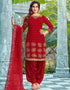 Red Patiyala style Salwar Suit Faux Georgette Salwar Kameez in Embroidery, Daimond, Real Mirror & Lace Work