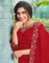 Red Patiyala style Salwar Suit Faux Georgette Salwar Kameez in Embroidery, Daimond, Real Mirror & Lace Work Closure View