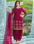 Wine Patiyala style Salwar Suit Faux Georgette Salwar Kameez in Embroidery, Daimond, Real Mirror & Lace Work
