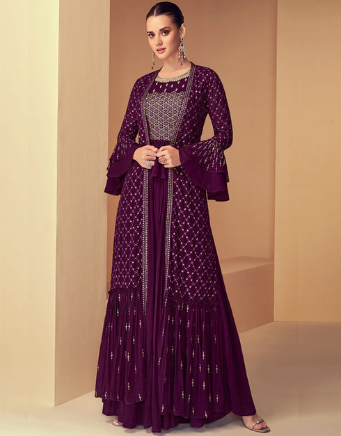 Wine Real Georgette Palazzo Suit