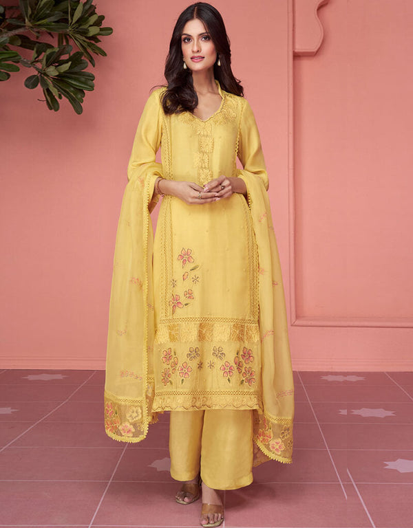 Yellow Organza Sharara Straight