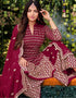 Maroon Palazzo style Salwar Suit Faux Georgette Salwar Kameez in Embroidery, Foil Paper & Lace Work Closure View