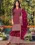 Maroon Palazzo style Salwar Suit Faux Georgette Salwar Kameez in Embroidery, Foil Paper & Lace Work
