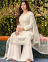 White Palazzo style Salwar Suit Faux Georgette Salwar Kameez in Embroidery & Lace Work Closure View