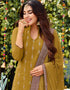 Mustard Palazzo style Salwar Suit Faux Georgette Salwar Kameez in Embroidery & Lace Work Closure View