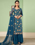 Teal Palazzo style Suit Georgette Salwar Kameez in Embroidery, Heavy Sequins & Lace Work
