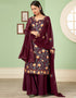 Wine Palazzo style Suit Georgette Salwar Kameez in Embroidery, Heavy Sequins & Lace Work Closure View