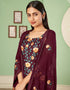 Wine Palazzo style Suit Georgette Salwar Kameez in Embroidery, Heavy Sequins & Lace Work Closure View Embroidery