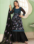 Black Palazzo style Suit Georgette Salwar Kameez in Embroidery, Heavy Sequins & Lace Work