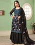 Black Palazzo style Suit Georgette Salwar Kameez in Embroidery, Heavy Sequins & Lace Work Closure View