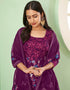 Purple Palazzo style Suit Georgette Salwar Kameez in Embroidery, Heavy Sequins & Lace Work Closure View Embroidery