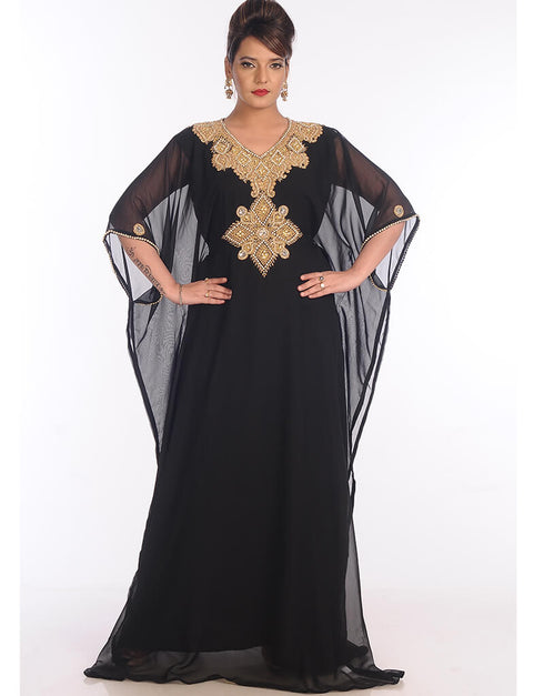 Modern Black Georgette Hand Embroidery Party Wear Kaftan