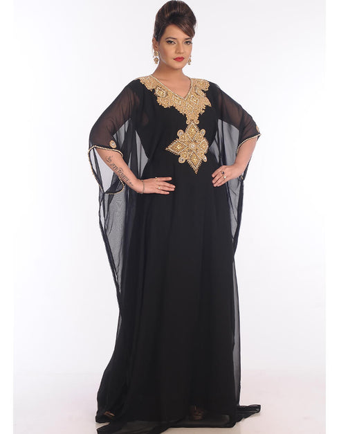 Modern Black Georgette Hand Embroidery Party Wear Kaftan