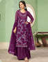 Purple Palazzo style Suit Georgette Salwar Kameez in Embroidery, Heavy Sequins & Lace Work Closure View