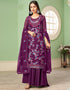 Purple Palazzo style Suit Georgette Salwar Kameez in Embroidery, Heavy Sequins & Lace Work Closure View Embroidery
