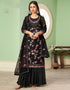 Black Palazzo style Suit Georgette Salwar Kameez in Embroidery, Heavy Sequins & Lace Work