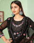 Black Palazzo style Suit Georgette Salwar Kameez in Embroidery, Heavy Sequins & Lace Work Closure View Embroidery Back side View
