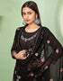 Black Palazzo style Suit Georgette Salwar Kameez in Embroidery, Heavy Sequins & Lace Work Closure View Embroidery