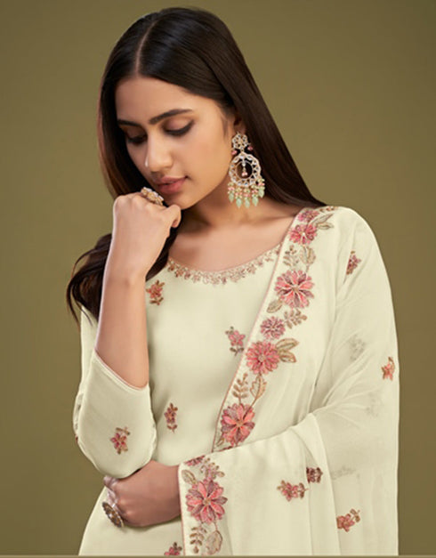 Designer Party Wear Readymade Salwar Suit Lemon Yellow Georgette Sharara Suit Close-up View