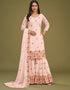 Designer Party Wear Readymade Salwar Suit Peach Georgette Sharara Suit Front View