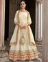 Off White Anarkali style Anarkali Semi-Stitched Suits Salwar Kameez in Embroidery, Heavy Sequins & Lace Work