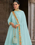 Light Sky Blue Anarkali style Anarkali Semi-Stitched Suits Salwar Kameez in Embroidery, Heavy Sequins & Lace Work Closure View